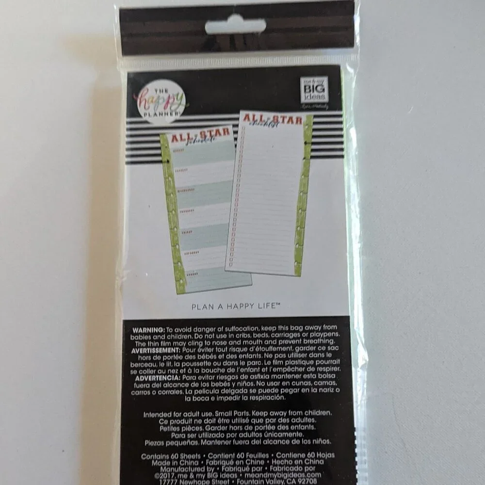 NWT Happy Planner All Star Schedule 60 pg Classic Half Sheet Weekly Filler Paper